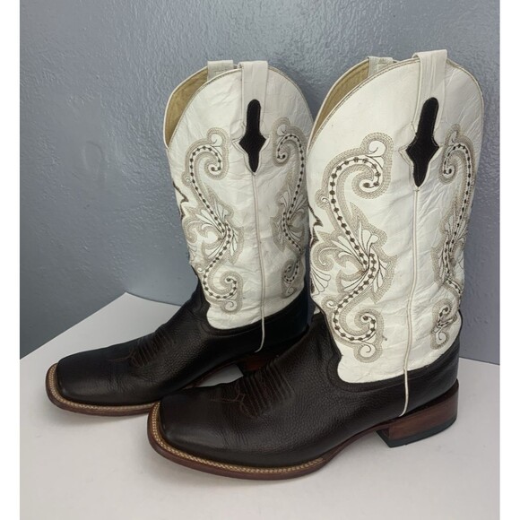 Ferrini Western Square-Toe Boots Men\'s 12D White/Brown Embroidered Rodeo Cowboy main image 16